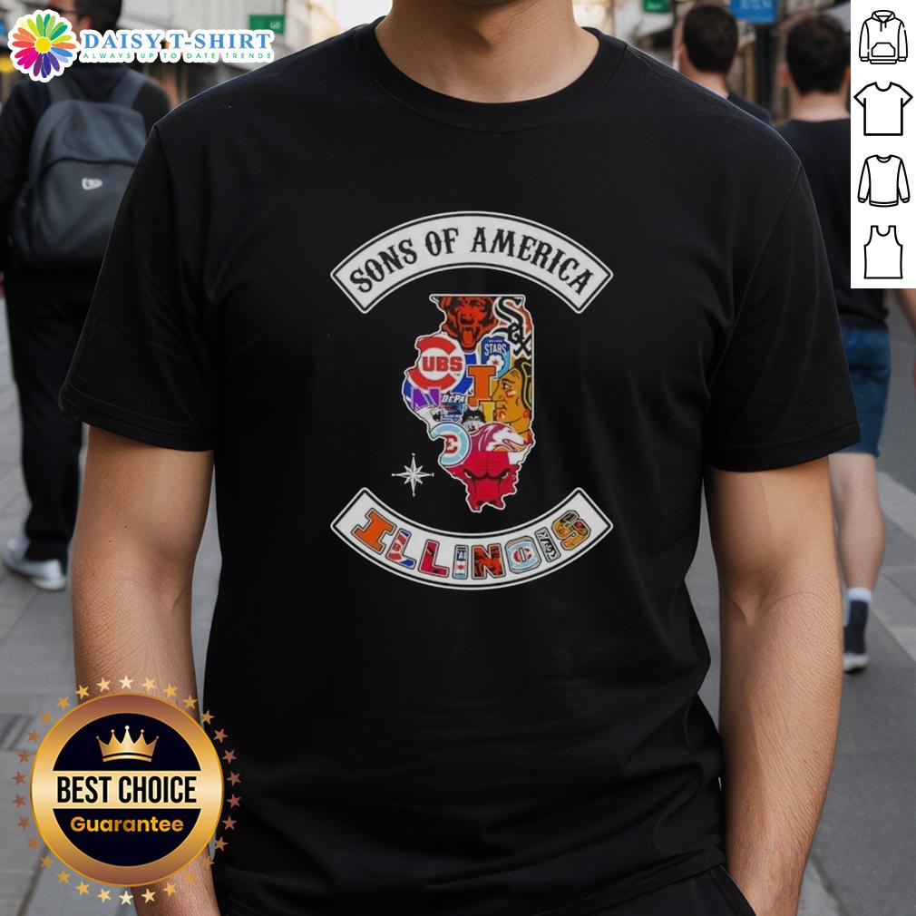 Pretty Son Of America Illinois Map Sports Logos Combine T Shirt Pretty Son Of America Illinois Map Sports Logos Combine T-Shirt featuring vibrant logos and a stylish design.