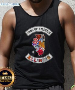 Alt Text: Illinois map tank top featuring sports logos, perfect for fans in the Pretty Son of America collection.