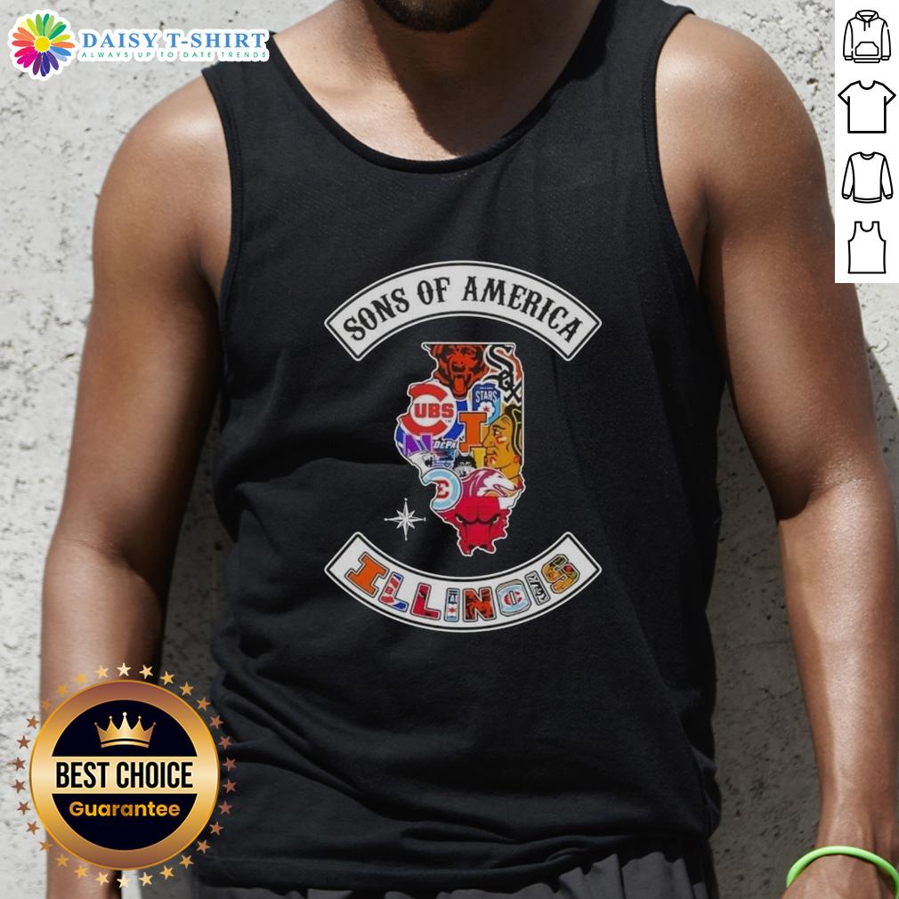 Pretty Son Of America Illinois Map Sports Logos Combine Tank Top Alt Text: Illinois map tank top featuring sports logos, perfect for fans in the Pretty Son of America collection.
