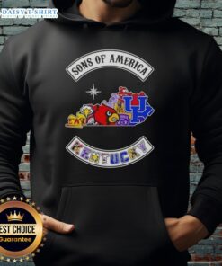 Alt Text: Pretty Son of America Kentucky Map Sports Logos Combine Hoodie featuring vibrant designs and state pride.