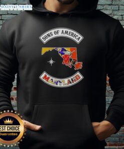 Pretty Son of America Maryland Map Sports Logos Combine Hoodie featuring vibrant Maryland-themed graphics.