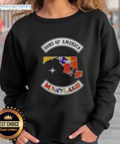 Alt Text: Pretty Son of America Maryland Map Sports Logos Combine Sweatshirt featuring vibrant state-themed graphics.