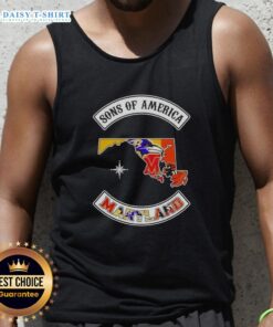 Alt Text: Pretty Son of America Maryland Map Sports Logos Combine Tank Top showcasing vibrant graphics and state pride.