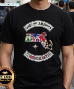 Pretty Son Of America Massachusetts Map Sports Logos Combine T-Shirt featuring vibrant state map and team logos design.