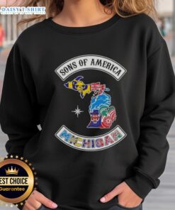 Pretty Son of America Michigan Map Sports Logos Combine Sweatshirt featuring vibrant graphics and a cozy design.