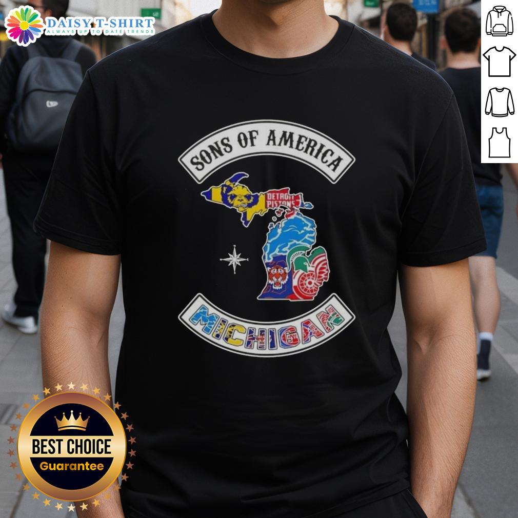 Pretty Son Of America Michigan Map Sports Logos Combine T Shirt Pretty Son Of America Michigan Map Sports Logos Combine T-Shirt featuring vibrant graphics and state pride design.