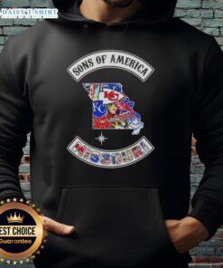 Pretty Son of America Missouri Map Sports Logos Combine Hoodie showcasing vibrant graphics and state pride.