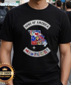 Pretty Son Of America Missouri Map T-Shirt featuring sports logos, perfect for proud Missouri fans and sports enthusiasts.