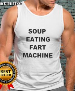 Model wearing a Pretty Soup Eating Fart Machine tank top, showcasing a fun and quirky design perfect for casual wear.
