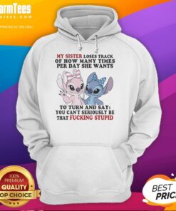 Cozy hoodie featuring 'Pretty Stitch and Angel' design, perfect for sisters who love unique, stylish apparel.