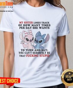 Pretty stitch design on a ladies tee; my sister loses track of how many times she wants this stylish shirt daily.