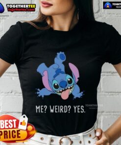 Cartoon ladies tee featuring 'Pretty Stitch Me Weird Yes' design, perfect for casual wear and quirky fashion lovers.