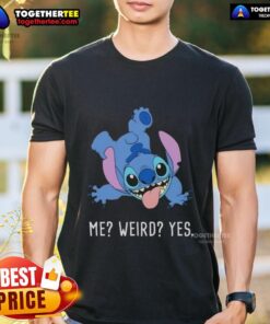 Alt Text: Cartoon T-shirt featuring 'Pretty Stitch Me Weird Yes' design, perfect for quirky fashion lovers and unique style enthusiasts.