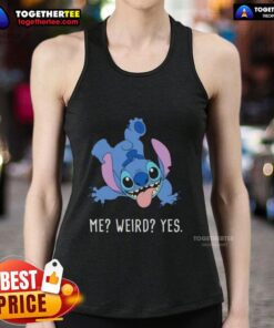 Alt Text: Cute cartoon tank top featuring 'Pretty Stitch Me Weird Yes' design, perfect for quirky fashion lovers.