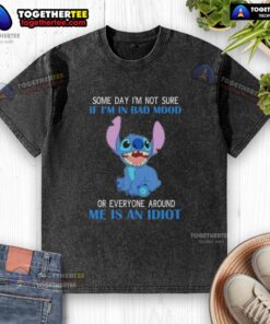 Pretty Stitch washed t-shirt featuring a humorous quote about mood and frustration with others, ideal for casual wear.