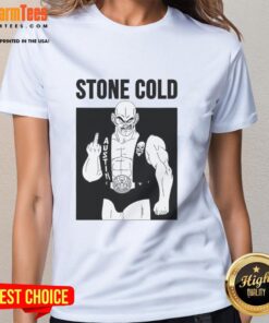 Alt Text: Stylish Pretty Stone Cold Nappa Middle Finger Ladies Tee featuring a bold graphic design on a comfortable fit.