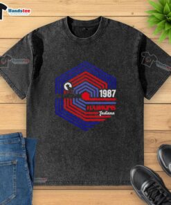 Alt Text: Vintage 'Pretty Stranger 1987' t-shirt featuring Hawkins, Indiana design inspired by Stranger Things series.