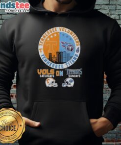 Stylish hoodie featuring a mashup of Tennessee Volunteers and Titans helmet logos for game day fans.