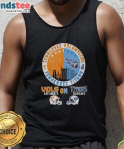 Pretty Tennessee Volunteers and Tennessee Titans helmet logo mashup tank top for game day style.