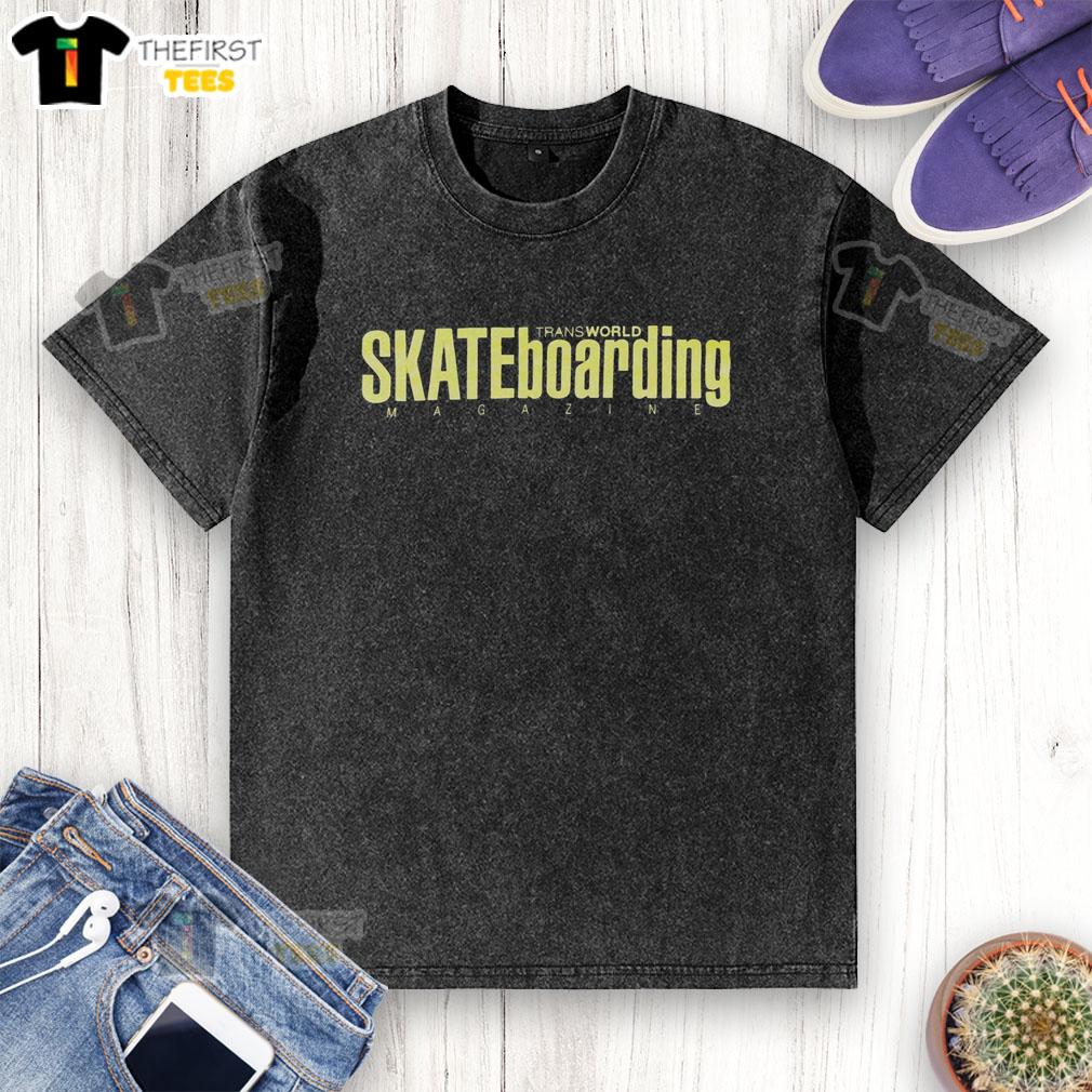 pretty-transworld-skateboarding-magazine-washed-t-shirt Alt Text: Pretty Transworld Skateboarding Magazine washed t-shirt featuring a stylish graphic design for skateboard enthusiasts.