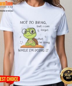 Pretty turtle design on a ladies tee, featuring a fun quote about forgetting, perfect for casual wear.