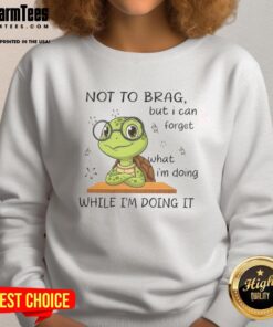 Alt Text: Cozy 'Pretty Turtle Not To Brag But I Can Forget' sweatshirt featuring a cute turtle design, perfect for casual wear.