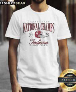 2025 Indiana Hoosiers helmet T-shirt celebrating the Pretty Undefeated National Champs victory in college football.