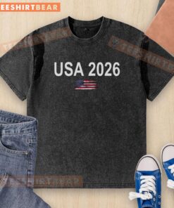 Pretty USA 2026 Soccer Football washed t-shirt featuring vibrant graphics and a comfortable fit, perfect for fans.