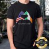 Alt Text: Pretty USA and Ireland flag hand design on a t-shirt celebrating the best of both worlds with vibrant colors.
