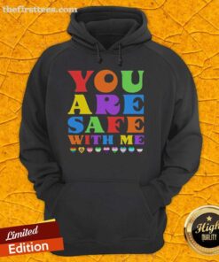 Cozy 'Pretty You Are Safe With Me' hoodie displayed on a hanger, showcasing its stylish design and soft fabric.