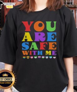 Pretty You Are Safe With Me Ladies Tee featuring a stylish design that promotes empowerment and confidence for women.