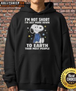 Snoopy hoodie featuring 'I'm Not Short, I'm Just More Down To Earth Than Most People' design, perfect for casual wear.