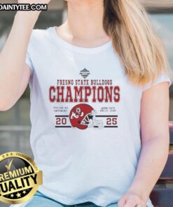 Official Fresno State Bulldogs Football Champions 2025 Snoop Dogg Arizona Bowl Ladies Tee in vibrant colors.