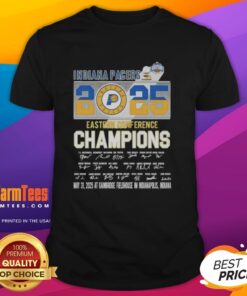 Alt Text: 2025 Indiana Pacers Eastern Conference Champions T.J. McConnell and players graphic t-shirt for fans.