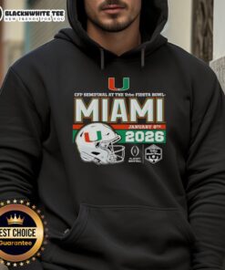 Miami Hurricanes CFP Semifinal helmet hoodie for the 2026 Vrbo Fiesta Bowl, showcasing team spirit and style.