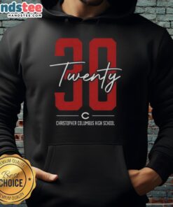 Top 30 Twenty Christopher Columbus High School hoodie in navy blue, featuring school logo and stylish design.