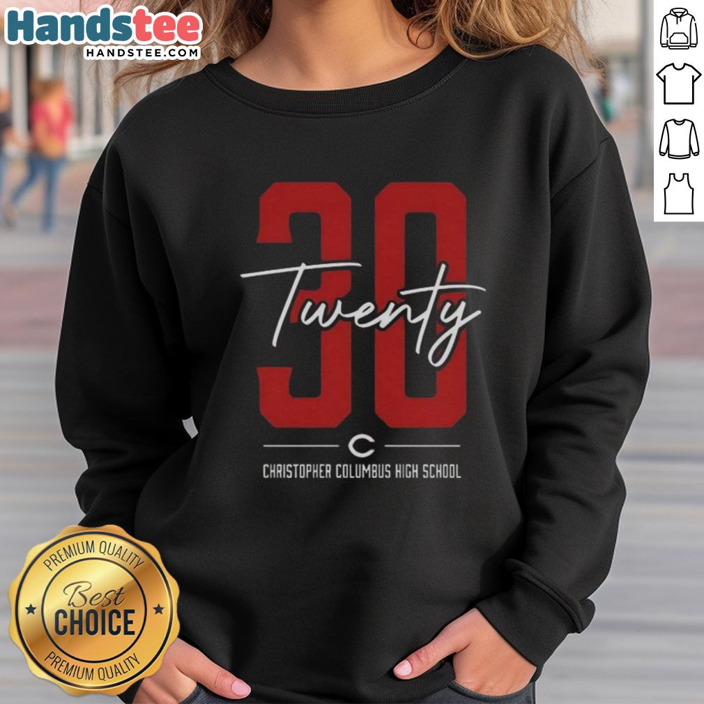 top-30-twenty-christopher-columbus-high-school-sweatshirt Top 30 Twenty Christopher Columbus High School sweatshirt in navy blue, showcasing school spirit and style.