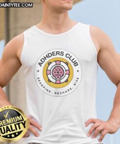 Top Adhders Club Redefine Reshape Rise logo on a stylish tank top, perfect for fitness enthusiasts.