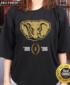 Alabama Crimson Tide NCAA College Football Playoff 2025-2026 Big Al mascot logo on a ladies tee shirt