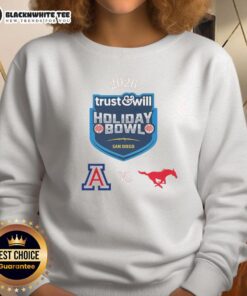 Alt Text: 2026 Trust and Will Holiday Bowl sweatshirt featuring Arizona Wildcats vs SMU Mustangs design, perfect for fans.
