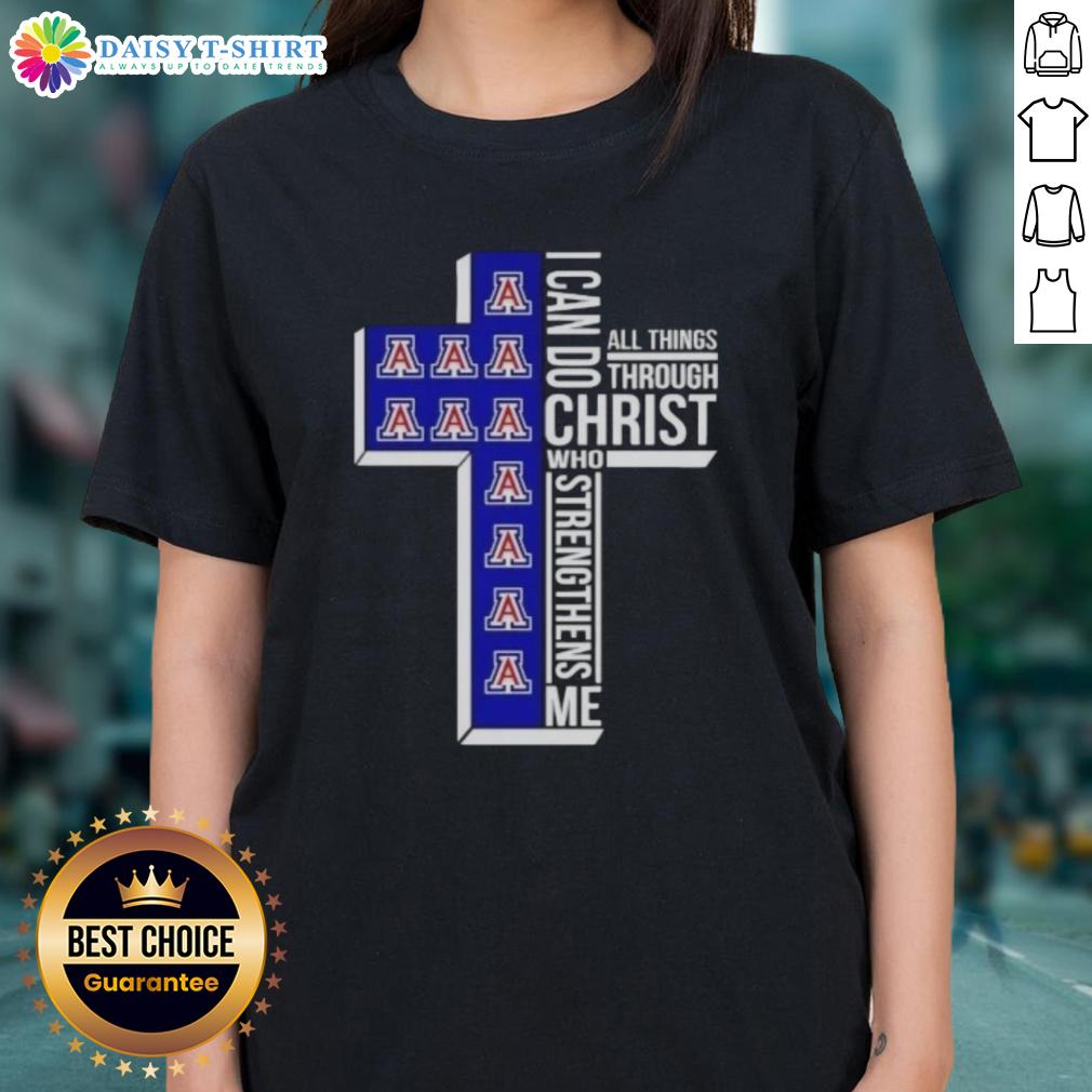 Top Arizona Wildcats Women's Basketball Cross I Can Do All Things Through Christ Who Strengthens Me Ladies-Tee Top Arizona Wildcats women's basketball tee featuring 'I Can Do All Things Through Christ Who Strengthens Me' design.