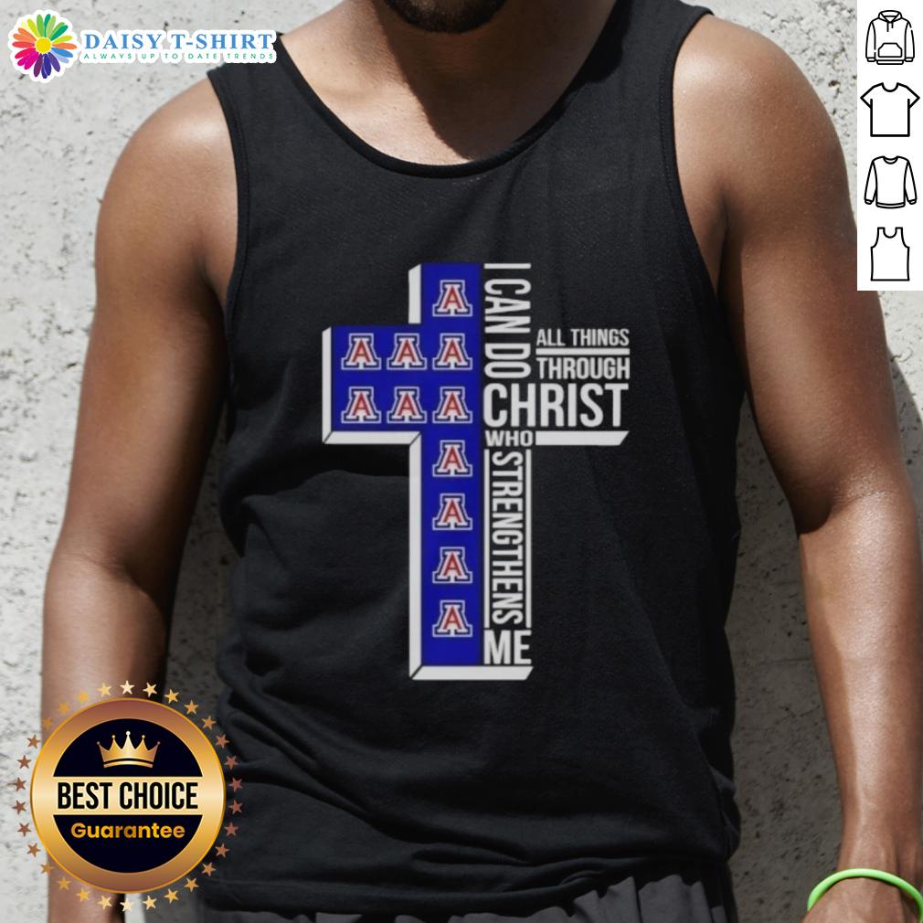 Top Arizona Wildcats Women's Basketball Cross I Can Do All Things Through Christ Who Strengthens Me Tank Top Arizona Wildcats women's basketball tank top featuring 'I Can Do All Things Through Christ Who Strengthens Me' design.