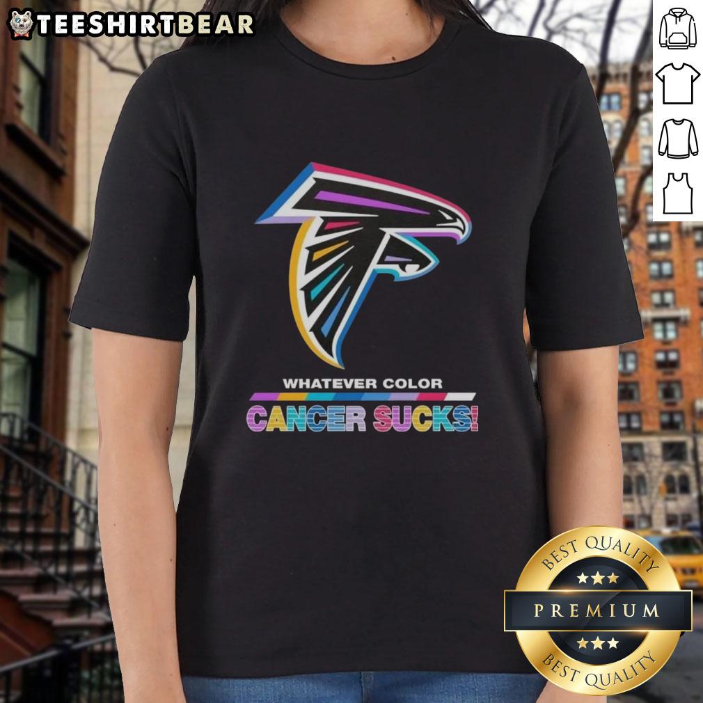 top-atlanta-falcons-football-whatever-color-cancer-sucks-logo-colors-ladies-tee Alt Text: Top Atlanta Falcons Football ladies tee featuring colorful 'Cancer Sucks' logo design, perfect for fans and supporters.