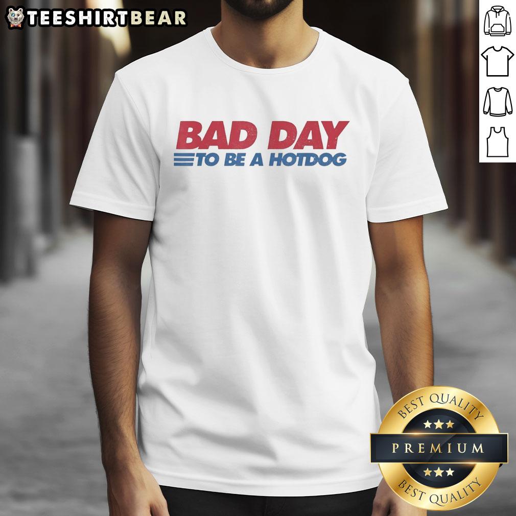 top-bad-day-to-be-a-hotdog-t-shirt Funny Top Bad Day To Be A Hotdog T-Shirt design featuring a cartoon hotdog in distress, perfect for humor lovers.