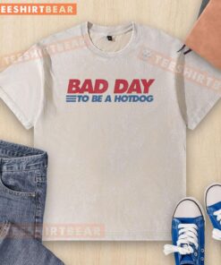 Funny 'Top Bad Day to Be a Hotdog' washed T-shirt featuring a playful design, perfect for humor lovers and casual wear.