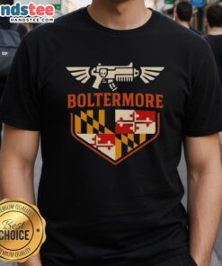Alt Text: Top Boltermore Warhammer X Maryland Flag Logo T-Shirt featuring a unique design for fans of Warhammer and Maryland pride.