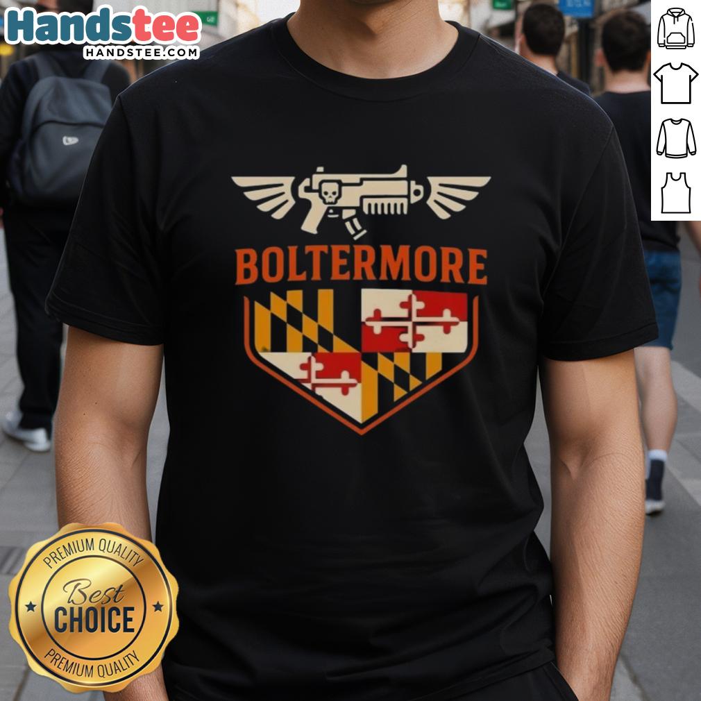 top-boltermore-warhammer-x-maryland-flag-logo-t-shirt-1 Alt Text: Top Boltermore Warhammer X Maryland Flag Logo T-Shirt featuring a unique design for fans of Warhammer and Maryland pride.