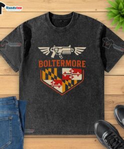 Alt Text: Top Boltermore Warhammer X Maryland Flag Logo Washed T-Shirt featuring unique design and vibrant colors.