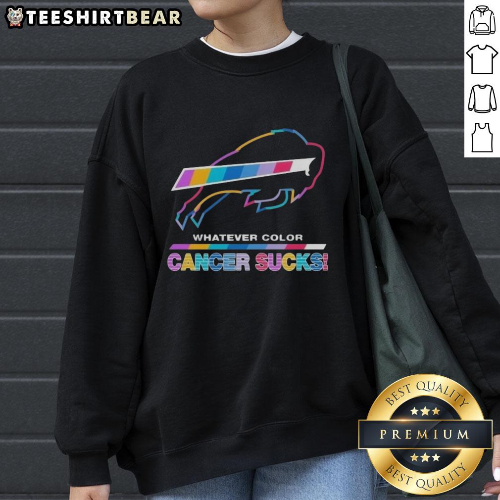 top-buffalo-bills-football-whatever-color-cancer-sucks-logo-colors-sweatshirt Buffalo Bills sweatshirt featuring vibrant colors and 'Cancer Sucks' logo, perfect for fans supporting a cause.