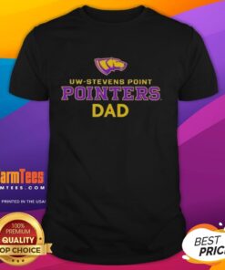 Alt Text: Top Campus Lab UW Stevens Point Pointers Dad Logo T-Shirt in navy blue, perfect for proud Pointers parents.